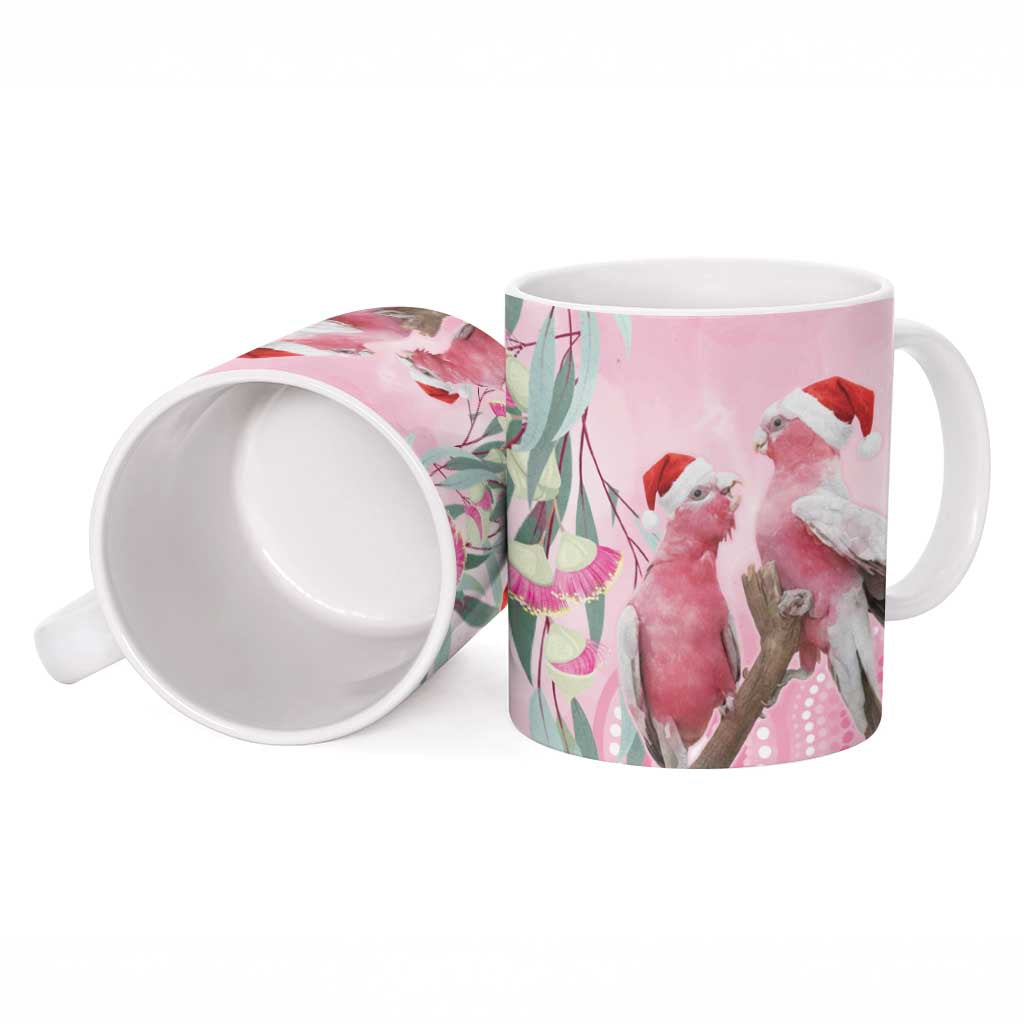 Australia Funny Pink Galah Christmas Ceramic Mug Aboriginal Eucalyptus Blossoms Watercolor - Aussie Hoodie