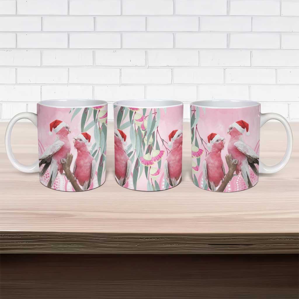 Australia Funny Pink Galah Christmas Ceramic Mug Aboriginal Eucalyptus Blossoms Watercolor - Aussie Hoodie