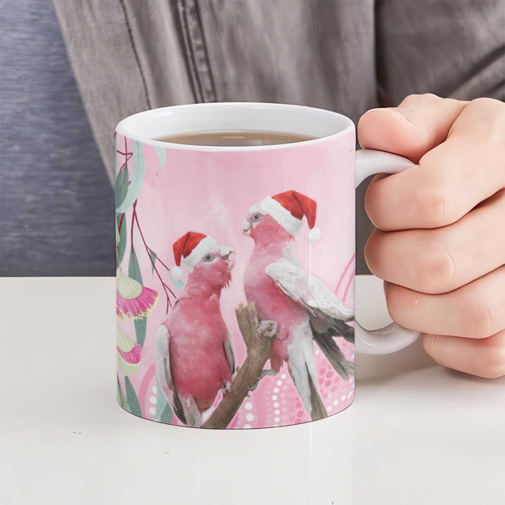 Australia Funny Pink Galah Christmas Ceramic Mug Aboriginal Eucalyptus Blossoms Watercolor - Aussie Hoodie