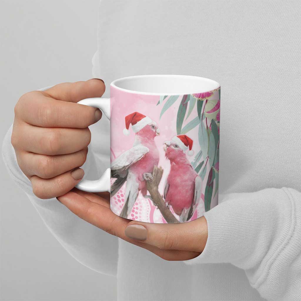Australia Funny Pink Galah Christmas Ceramic Mug Aboriginal Eucalyptus Blossoms Watercolor - Aussie Hoodie