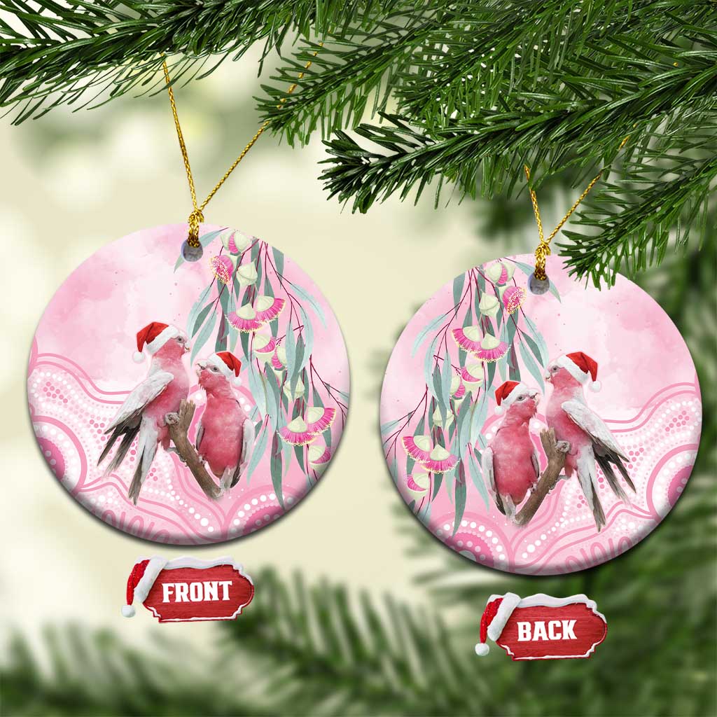 Australia Funny Pink Galah Christmas Ceramic Ornament Aboriginal Eucalyptus Blossoms Watercolor - Aussie Hoodie