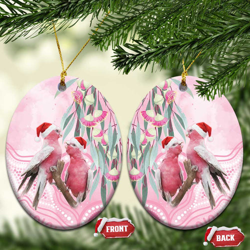 Australia Funny Pink Galah Christmas Ceramic Ornament Aboriginal Eucalyptus Blossoms Watercolor - Aussie Hoodie