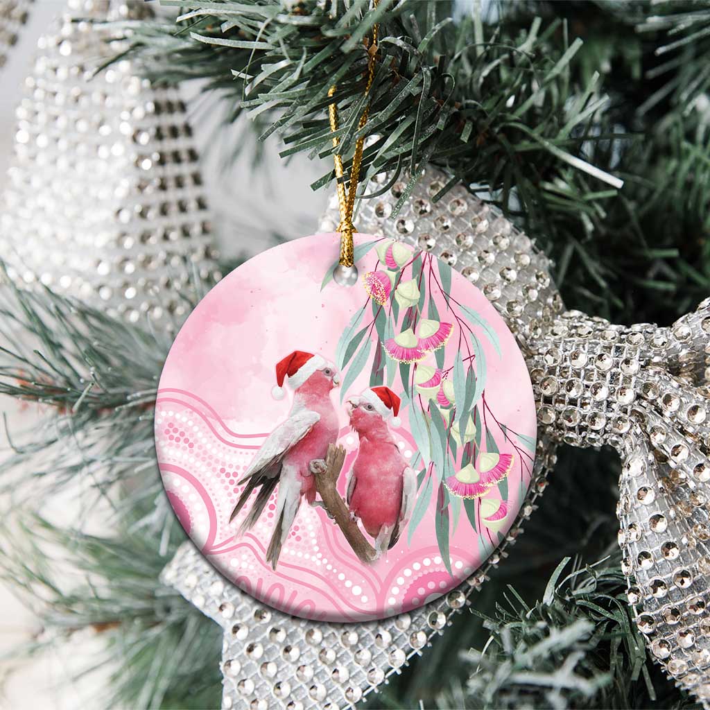 Australia Funny Pink Galah Christmas Ceramic Ornament Aboriginal Eucalyptus Blossoms Watercolor - Aussie Hoodie