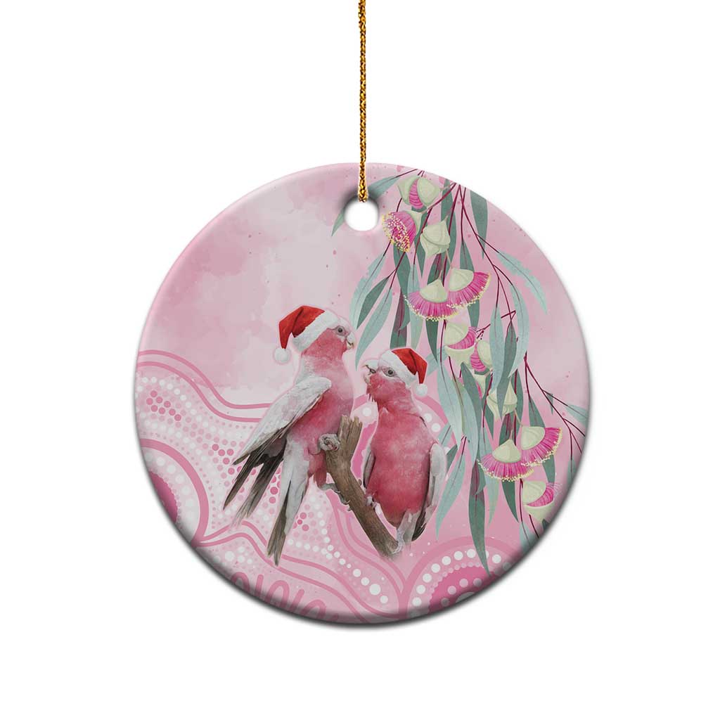 Australia Funny Pink Galah Christmas Ceramic Ornament Aboriginal Eucalyptus Blossoms Watercolor - Aussie Hoodie