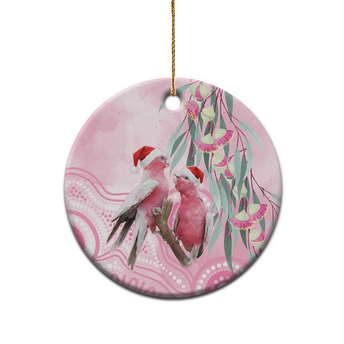 Australia Funny Pink Galah Christmas Ceramic Ornament Aboriginal Eucalyptus Blossoms Watercolor - Aussie Hoodie