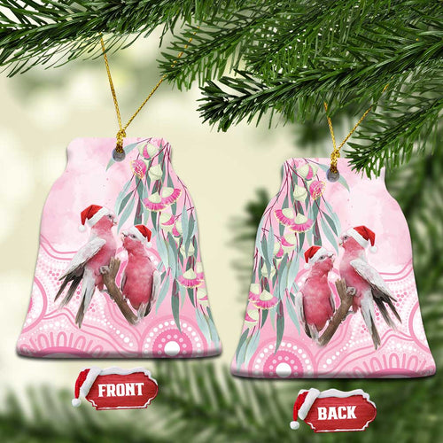 Australia Funny Pink Galah Christmas Ceramic Ornament Aboriginal Eucalyptus Blossoms Watercolor - Aussie Hoodie