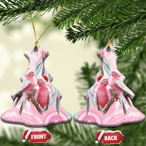 Australia Funny Pink Galah Christmas Ceramic Ornament Aboriginal Eucalyptus Blossoms Watercolor - Aussie Hoodie