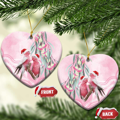 Australia Funny Pink Galah Christmas Ceramic Ornament Aboriginal Eucalyptus Blossoms Watercolor - Aussie Hoodie