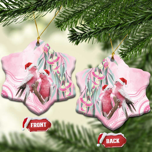 Australia Funny Pink Galah Christmas Ceramic Ornament Aboriginal Eucalyptus Blossoms Watercolor - Aussie Hoodie