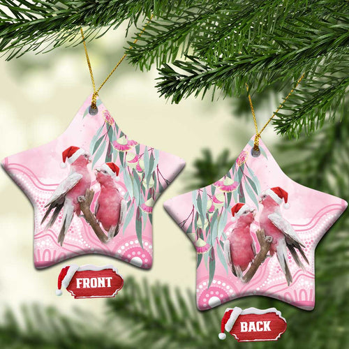 Australia Funny Pink Galah Christmas Ceramic Ornament Aboriginal Eucalyptus Blossoms Watercolor - Aussie Hoodie