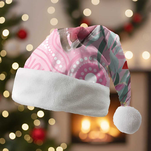 Australia Funny Pink Galah Christmas Santa Hat Aboriginal Eucalyptus Blossoms Watercolor - Aussie Hoodie