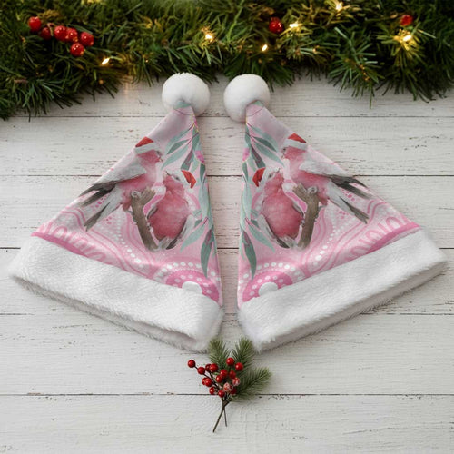 Australia Funny Pink Galah Christmas Santa Hat Aboriginal Eucalyptus Blossoms Watercolor - Aussie Hoodie