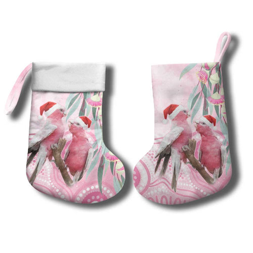 Australia Funny Pink Galah Christmas Stocking Aboriginal Eucalyptus Blossoms Watercolor - Aussie Hoodie