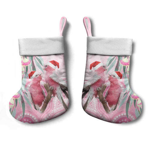 Australia Funny Pink Galah Christmas Stocking Aboriginal Eucalyptus Blossoms Watercolor - Aussie Hoodie