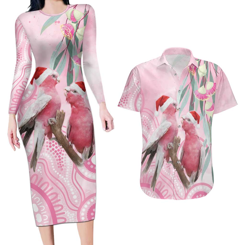 Australia Funny Pink Galah Christmas Couples Matching Long Sleeve Bodycon Dress and Hawaiian Shirt Aboriginal Eucalyptus Blossoms Watercolor - Aussie Hoodie