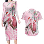 Australia Funny Pink Galah Christmas Couples Matching Long Sleeve Bodycon Dress and Hawaiian Shirt Aboriginal Eucalyptus Blossoms Watercolor - Aussie Hoodie