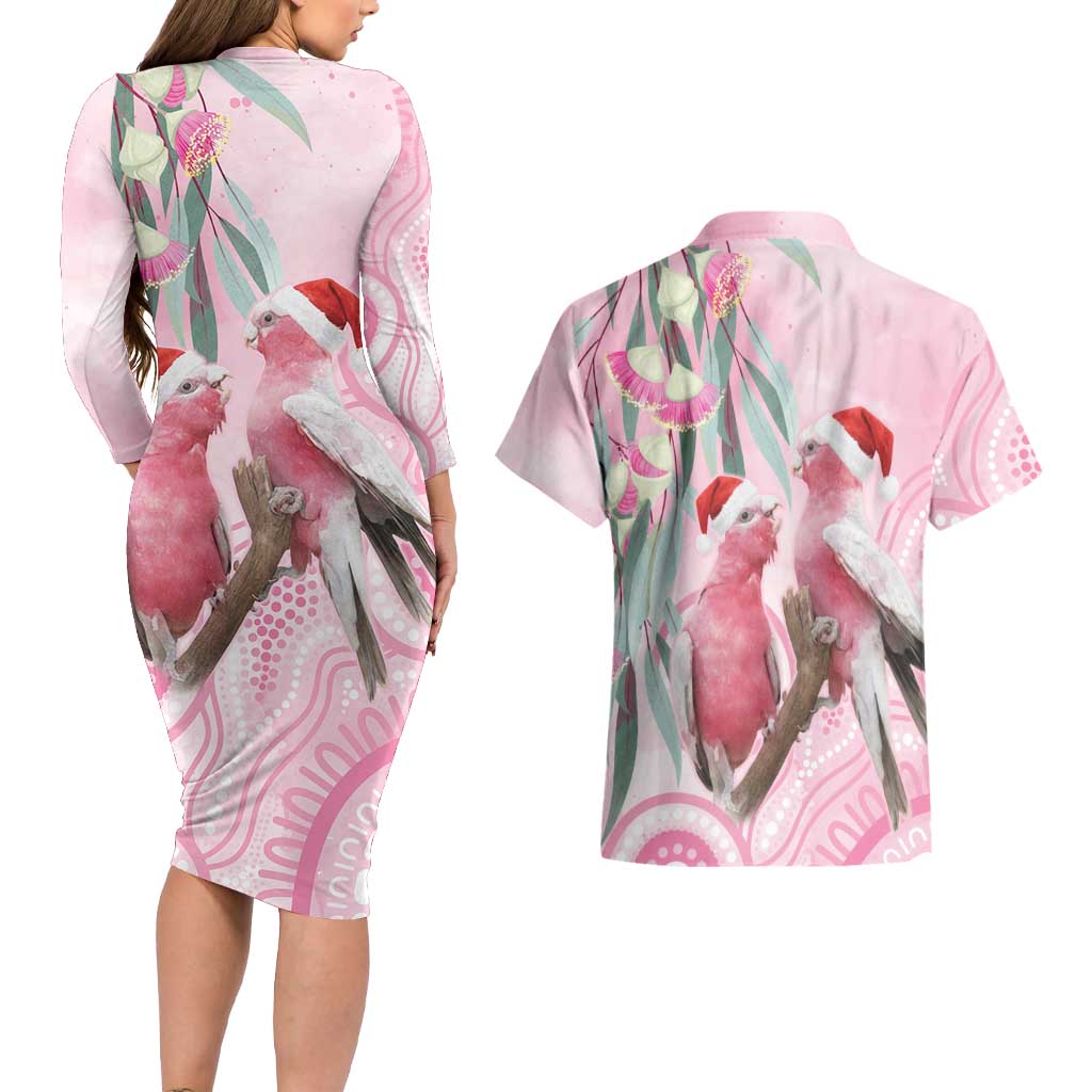 Australia Funny Pink Galah Christmas Couples Matching Long Sleeve Bodycon Dress and Hawaiian Shirt Aboriginal Eucalyptus Blossoms Watercolor - Aussie Hoodie