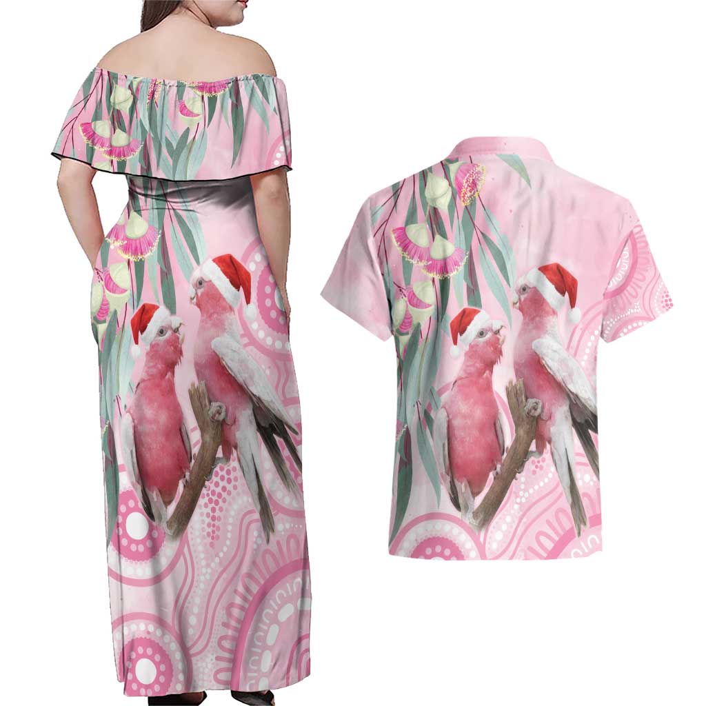 Australia Funny Pink Galah Christmas Couples Matching Off Shoulder Maxi Dress and Hawaiian Shirt Aboriginal Eucalyptus Blossoms Watercolor - Aussie Hoodie
