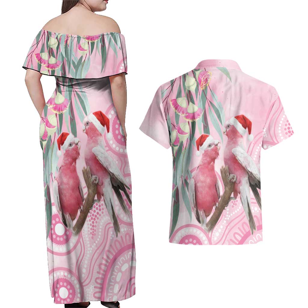Australia Funny Pink Galah Christmas Couples Matching Off Shoulder Maxi Dress and Hawaiian Shirt Aboriginal Eucalyptus Blossoms Watercolor - Aussie Hoodie