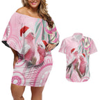Australia Funny Pink Galah Christmas Couples Matching Off Shoulder Short Dress and Hawaiian Shirt Aboriginal Eucalyptus Blossoms Watercolor - Aussie Hoodie