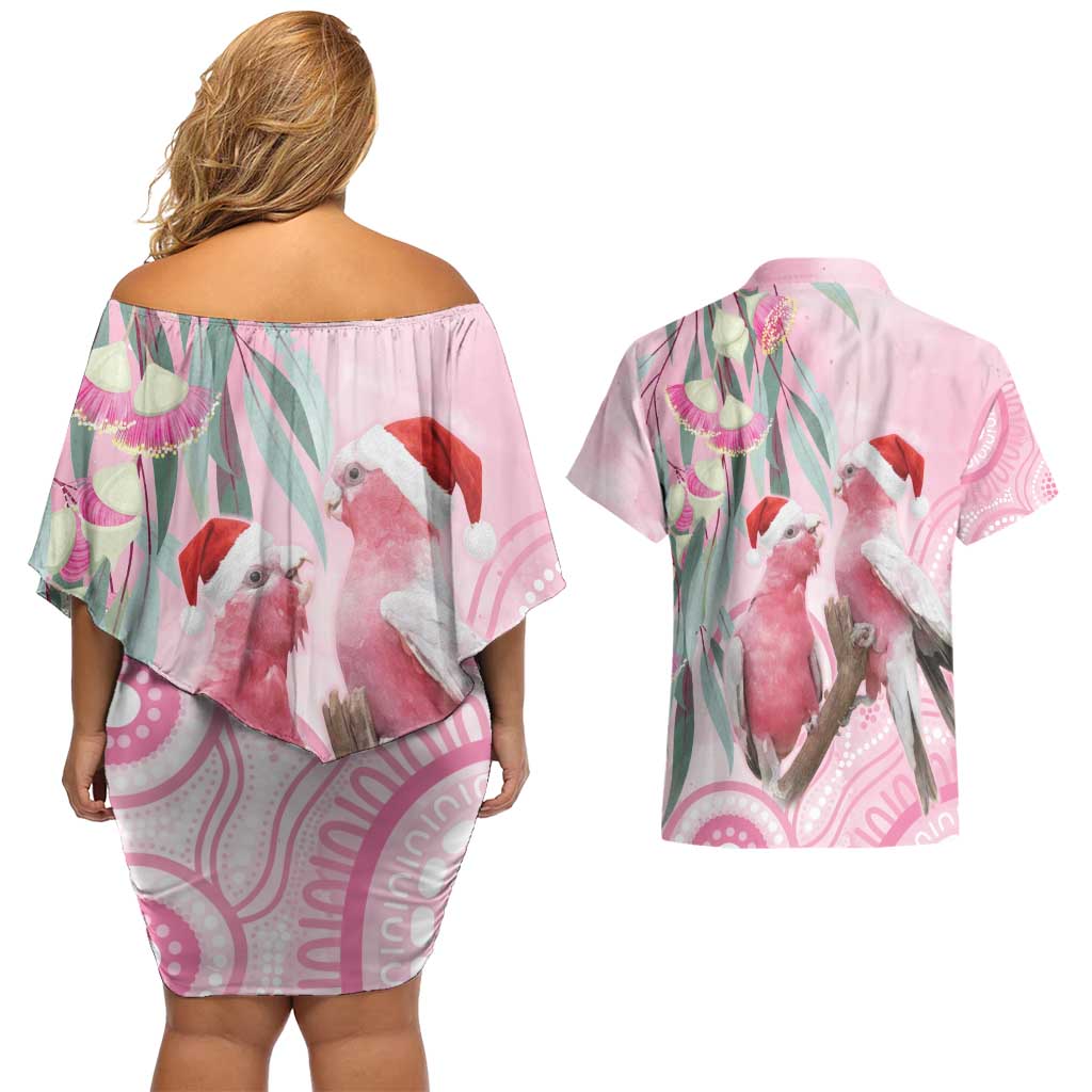 Australia Funny Pink Galah Christmas Couples Matching Off Shoulder Short Dress and Hawaiian Shirt Aboriginal Eucalyptus Blossoms Watercolor - Aussie Hoodie