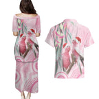 Australia Funny Pink Galah Christmas Couples Matching Puletasi and Hawaiian Shirt Aboriginal Eucalyptus Blossoms Watercolor - Aussie Hoodie
