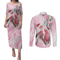 Australia Funny Pink Galah Christmas Couples Matching Puletasi and Long Sleeve Button Shirt Aboriginal Eucalyptus Blossoms Watercolor - Aussie Hoodie