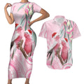 Australia Funny Pink Galah Christmas Couples Matching Short Sleeve Bodycon Dress and Hawaiian Shirt Aboriginal Eucalyptus Blossoms Watercolor - Aussie Hoodie