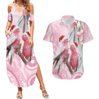 Australia Funny Pink Galah Christmas Couples Matching Summer Maxi Dress and Hawaiian Shirt Aboriginal Eucalyptus Blossoms Watercolor - Aussie Hoodie