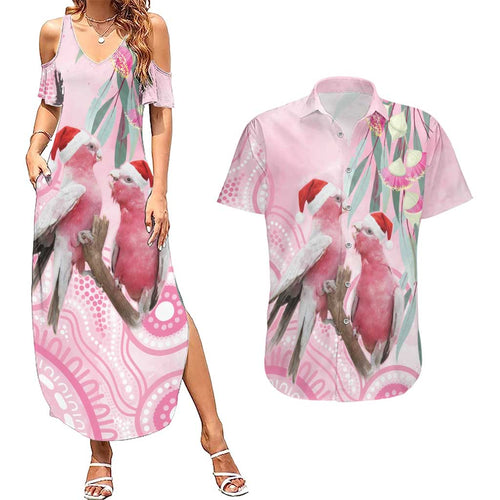 Australia Funny Pink Galah Christmas Couples Matching Summer Maxi Dress and Hawaiian Shirt Aboriginal Eucalyptus Blossoms Watercolor - Aussie Hoodie