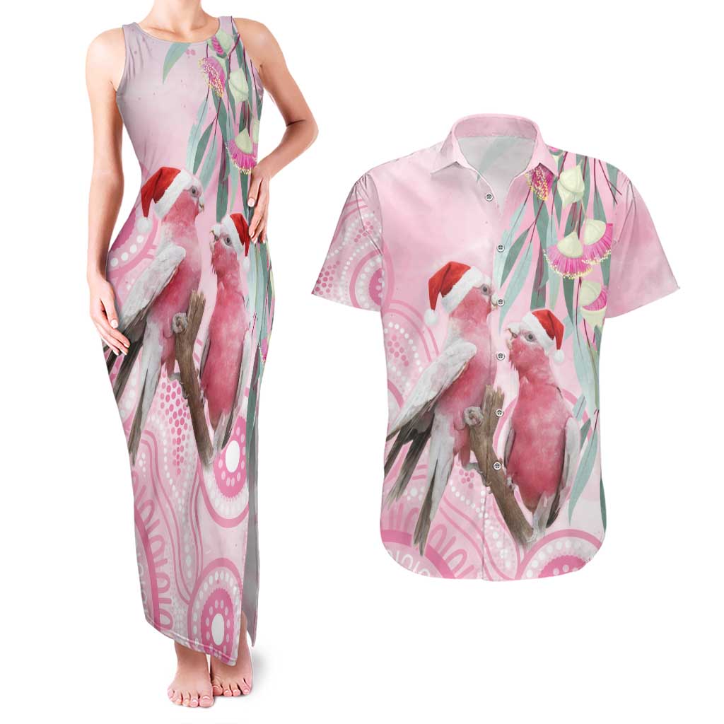 Australia Funny Pink Galah Christmas Couples Matching Tank Maxi Dress and Hawaiian Shirt Aboriginal Eucalyptus Blossoms Watercolor - Aussie Hoodie