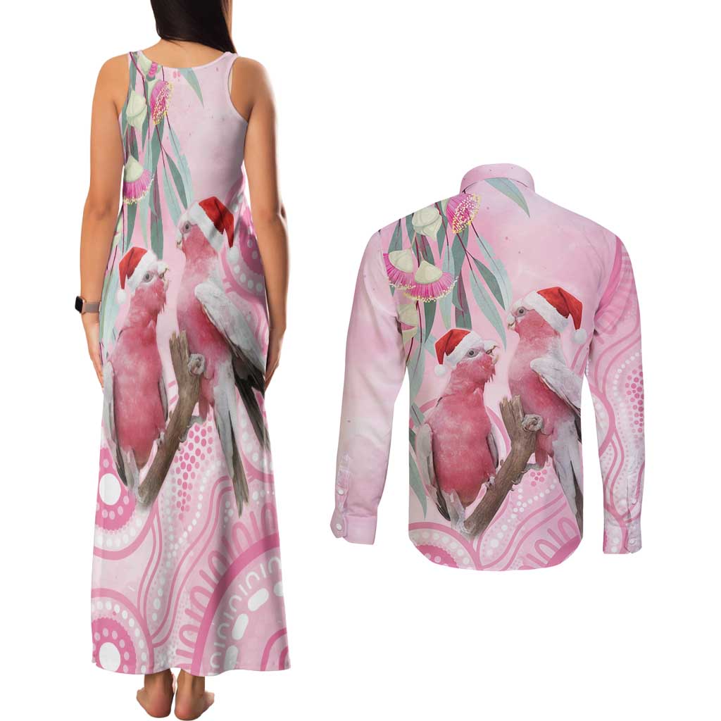 Australia Funny Pink Galah Christmas Couples Matching Tank Maxi Dress and Long Sleeve Button Shirt Aboriginal Eucalyptus Blossoms Watercolor - Aussie Hoodie
