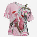 Australia Funny Pink Galah Christmas Cross Shoulder Shirt Aboriginal Eucalyptus Blossoms Watercolor - Aussie Hoodie