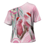 Australia Funny Pink Galah Christmas Cross Shoulder Shirt Aboriginal Eucalyptus Blossoms Watercolor - Aussie Hoodie