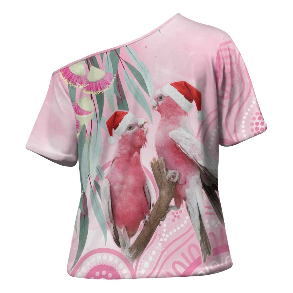 Australia Funny Pink Galah Christmas Cross Shoulder Shirt Aboriginal Eucalyptus Blossoms Watercolor - Aussie Hoodie