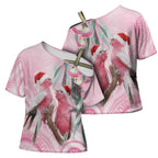 Australia Funny Pink Galah Christmas Cross Shoulder Shirt Aboriginal Eucalyptus Blossoms Watercolor - Aussie Hoodie