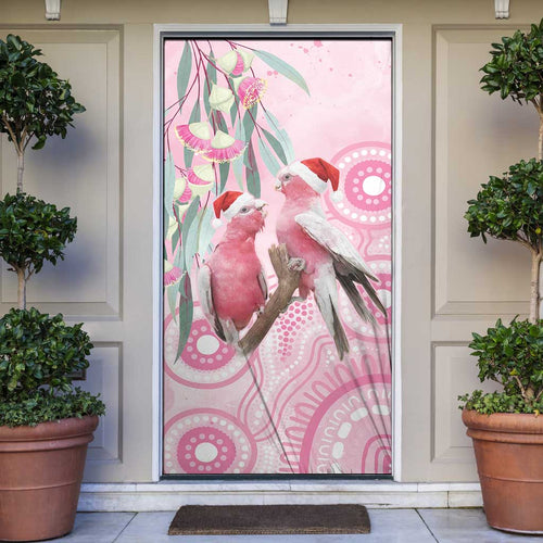 Australia Funny Pink Galah Christmas Door Cover Aboriginal Eucalyptus Blossoms Watercolor - Aussie Hoodie
