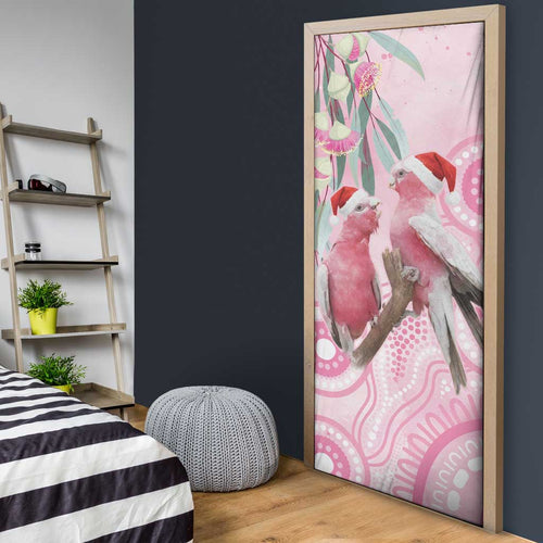 Australia Funny Pink Galah Christmas Door Cover Aboriginal Eucalyptus Blossoms Watercolor - Aussie Hoodie