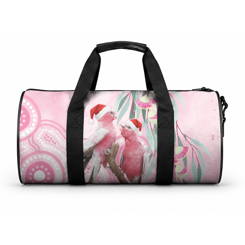 Australia Funny Pink Galah Christmas Duffle Bag Aboriginal Eucalyptus Blossoms Watercolor