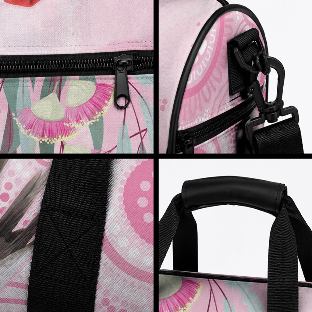 Australia Funny Pink Galah Christmas Duffle Bag Aboriginal Eucalyptus Blossoms Watercolor