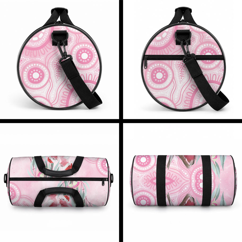 Australia Funny Pink Galah Christmas Duffle Bag Aboriginal Eucalyptus Blossoms Watercolor