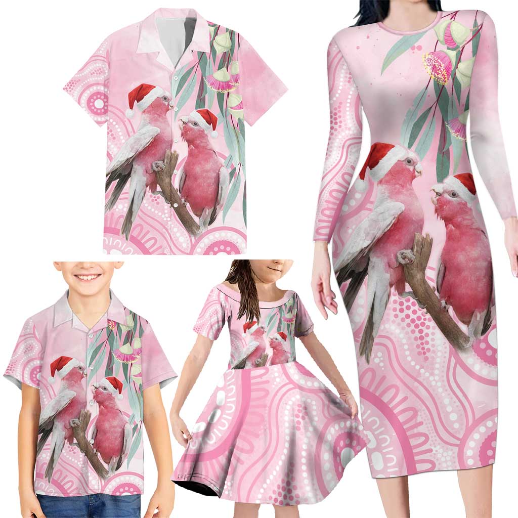 Australia Funny Pink Galah Christmas Family Matching Long Sleeve Bodycon Dress and Hawaiian Shirt Aboriginal Eucalyptus Blossoms Watercolor - Aussie Hoodie