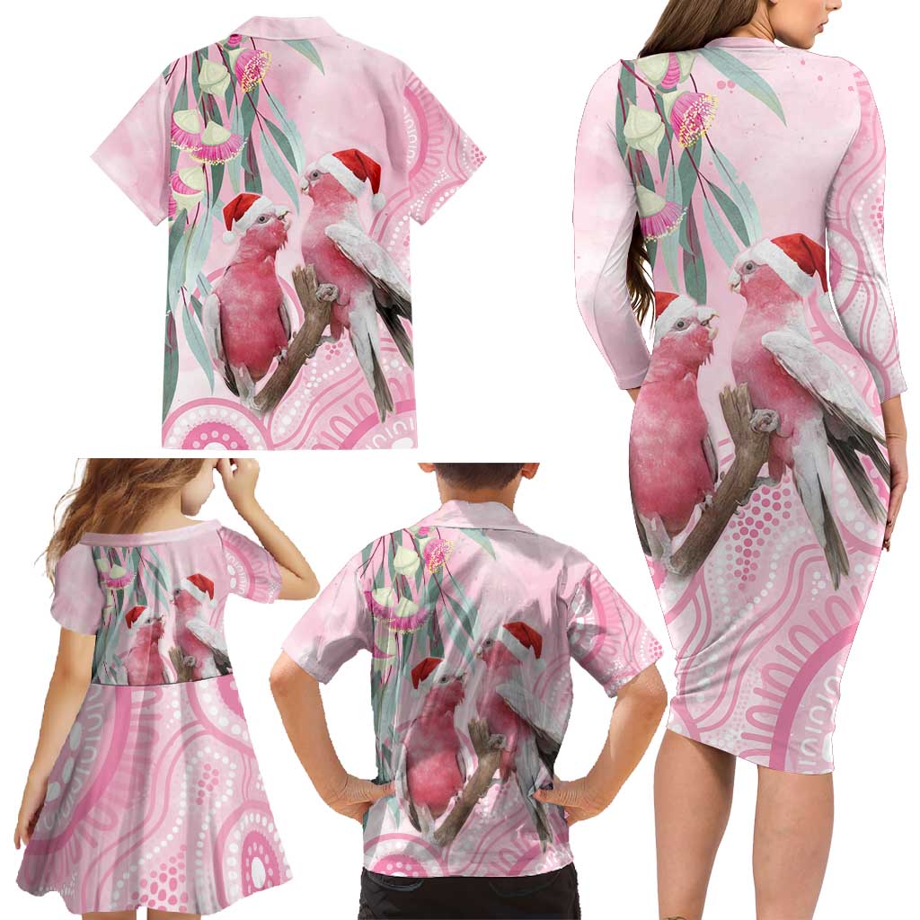 Australia Funny Pink Galah Christmas Family Matching Long Sleeve Bodycon Dress and Hawaiian Shirt Aboriginal Eucalyptus Blossoms Watercolor - Aussie Hoodie