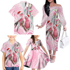 Australia Funny Pink Galah Christmas Family Matching Off The Shoulder Long Sleeve Dress and Hawaiian Shirt Aboriginal Eucalyptus Blossoms Watercolor - Aussie Hoodie