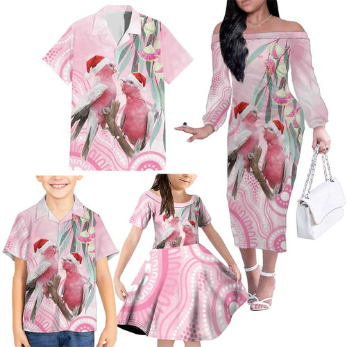 Australia Funny Pink Galah Christmas Family Matching Off The Shoulder Long Sleeve Dress and Hawaiian Shirt Aboriginal Eucalyptus Blossoms Watercolor - Aussie Hoodie