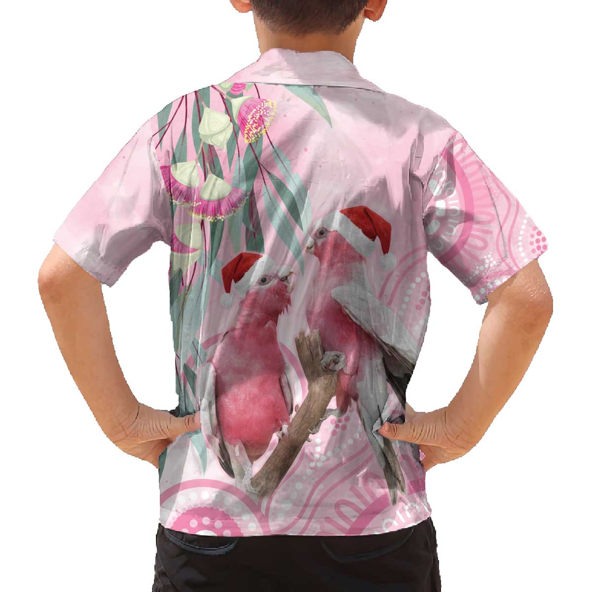 Australia Funny Pink Galah Christmas Family Matching Off The Shoulder Long Sleeve Dress and Hawaiian Shirt Aboriginal Eucalyptus Blossoms Watercolor - Aussie Hoodie
