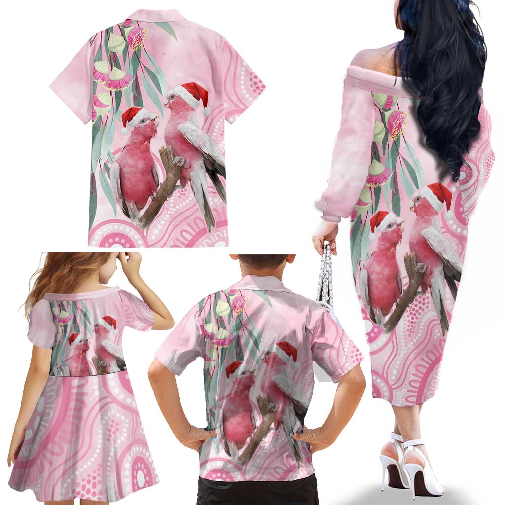 Australia Funny Pink Galah Christmas Family Matching Off The Shoulder Long Sleeve Dress and Hawaiian Shirt Aboriginal Eucalyptus Blossoms Watercolor - Aussie Hoodie