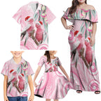 Australia Funny Pink Galah Christmas Family Matching Off Shoulder Maxi Dress and Hawaiian Shirt Aboriginal Eucalyptus Blossoms Watercolor - Aussie Hoodie