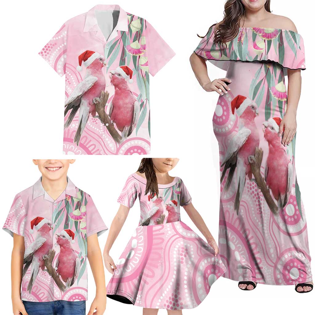 Australia Funny Pink Galah Christmas Family Matching Off Shoulder Maxi Dress and Hawaiian Shirt Aboriginal Eucalyptus Blossoms Watercolor - Aussie Hoodie