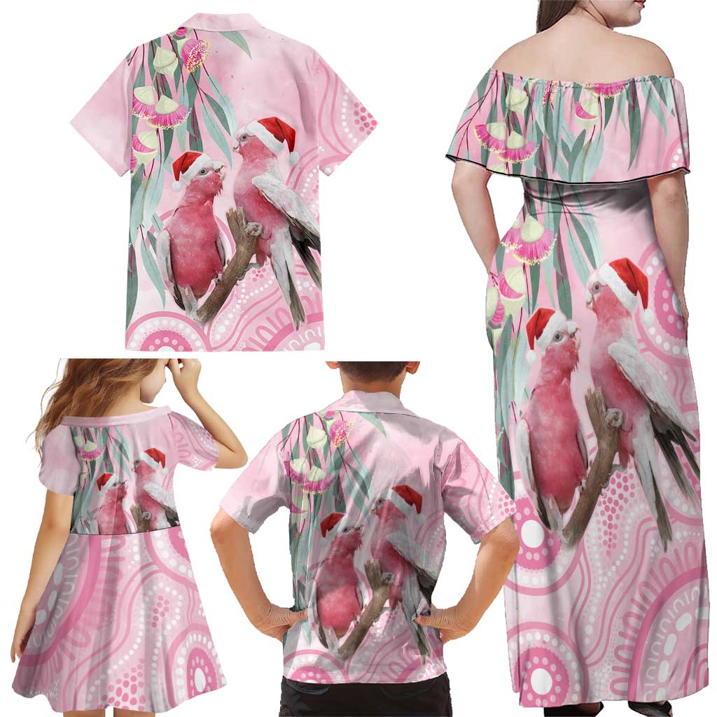 Australia Funny Pink Galah Christmas Family Matching Off Shoulder Maxi Dress and Hawaiian Shirt Aboriginal Eucalyptus Blossoms Watercolor - Aussie Hoodie